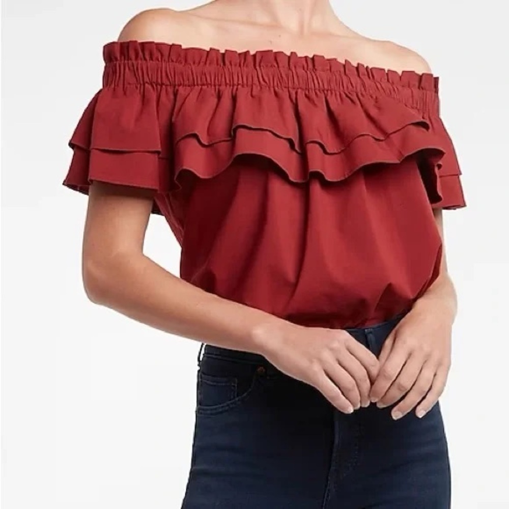 Express Ruffle Off The Shoulder Thong Bodysuit in Brown - Medium - NWT